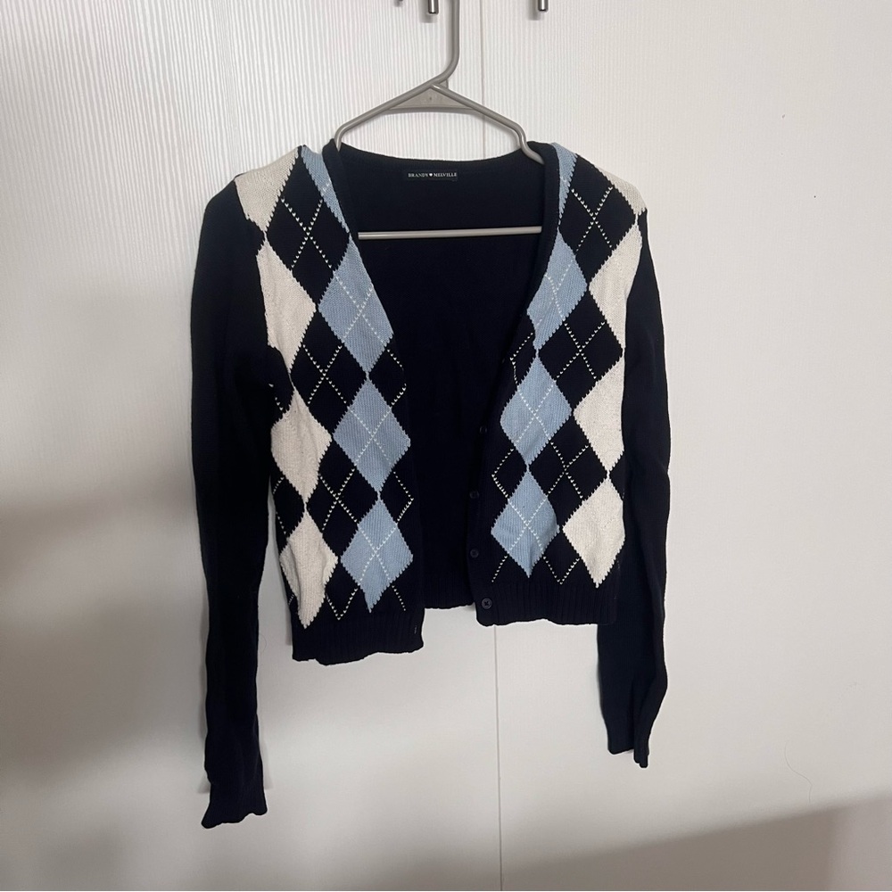 Brandy Melville Navy Blue White cardigan sweater v neck front button